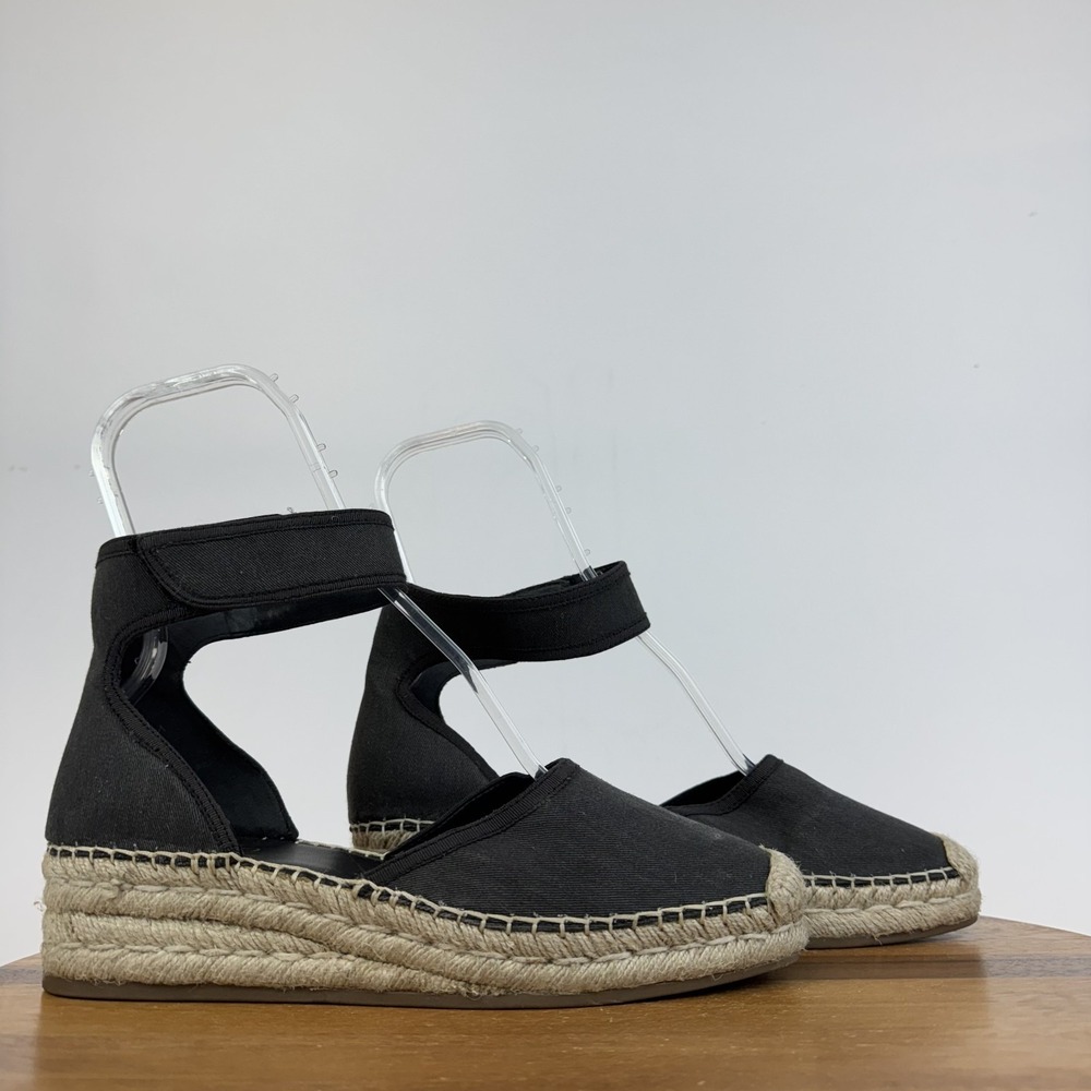 Womens Franco Sarto Bessa Gray Canvas Espadrille Wedge Sandals Size 9.5 M GUC‎